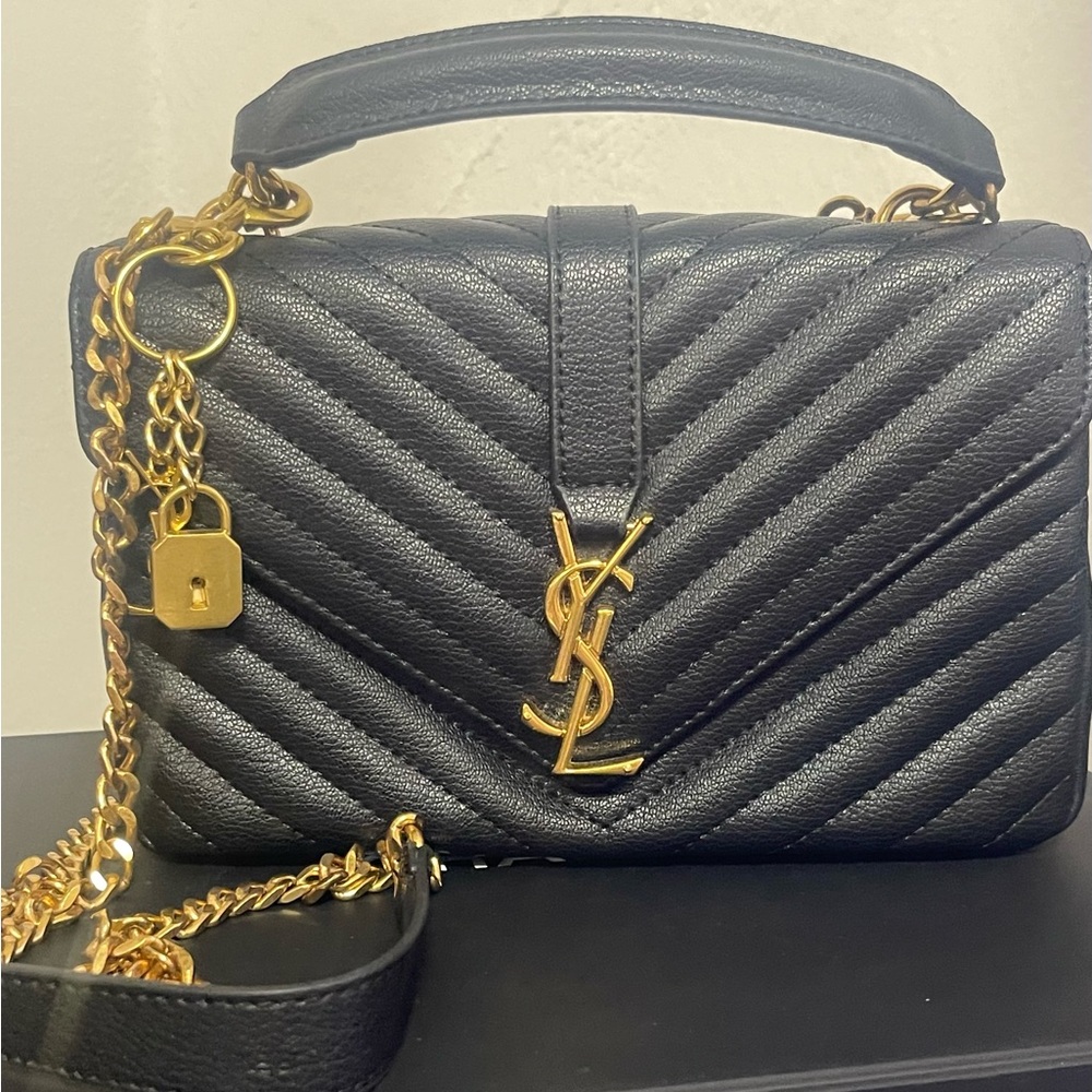 Saint Laurent Black Quilted Leather Satchel with Gold Hardware